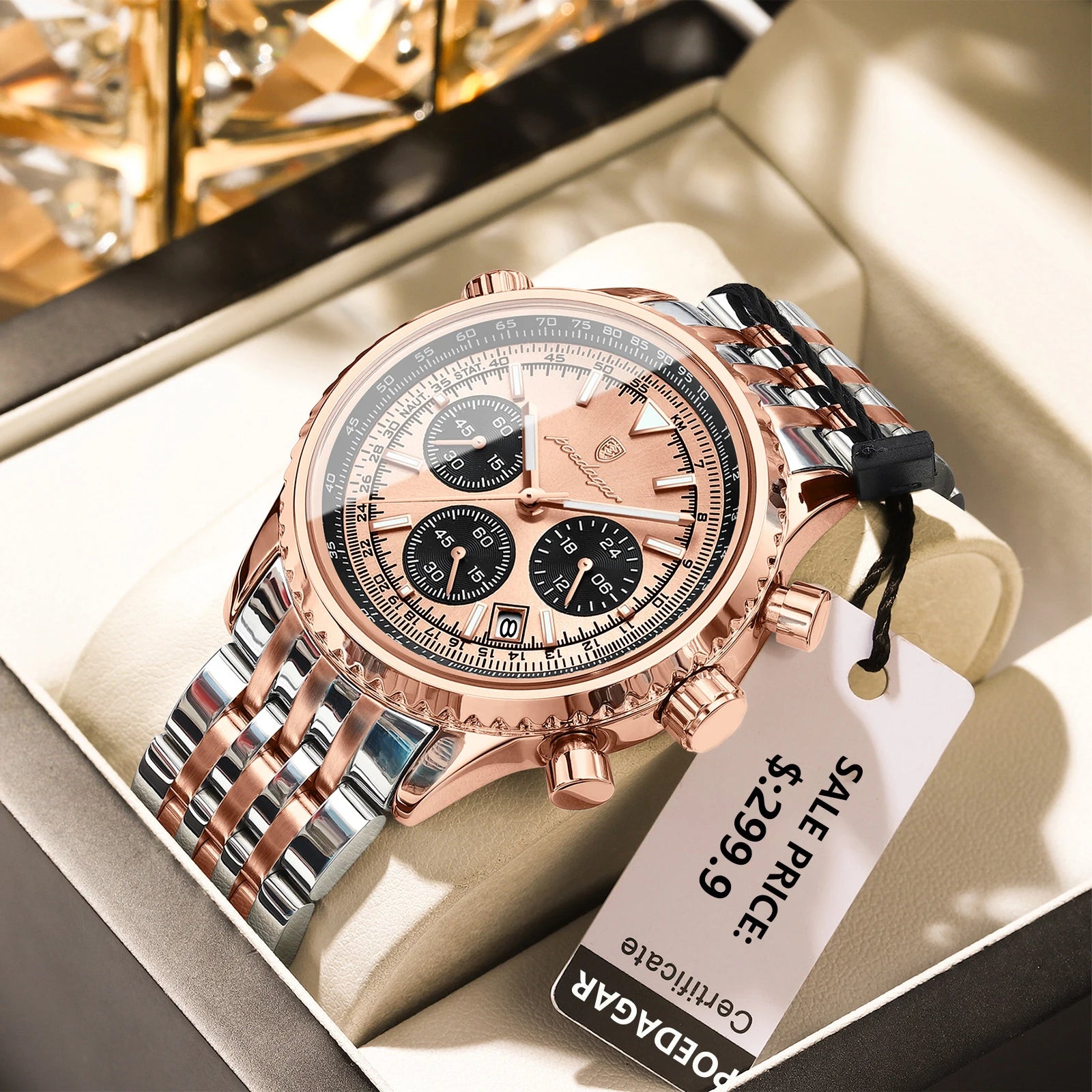 POEDAGAR Business Man Watch Chronograph Date Waterproof Luminous Men's Watches Stainless Steel Trendy Quartz Male Wristwatch+Box - MOBITECH  WATCH