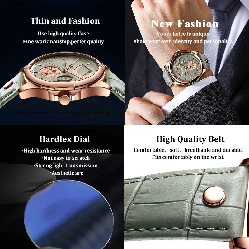 Luxury Business Men's Quartz Wristwatch Waterproof Luminous Date Leather Man Watch Fashion Watches For Men Reloj Hombre - MOBITECH  WATCH