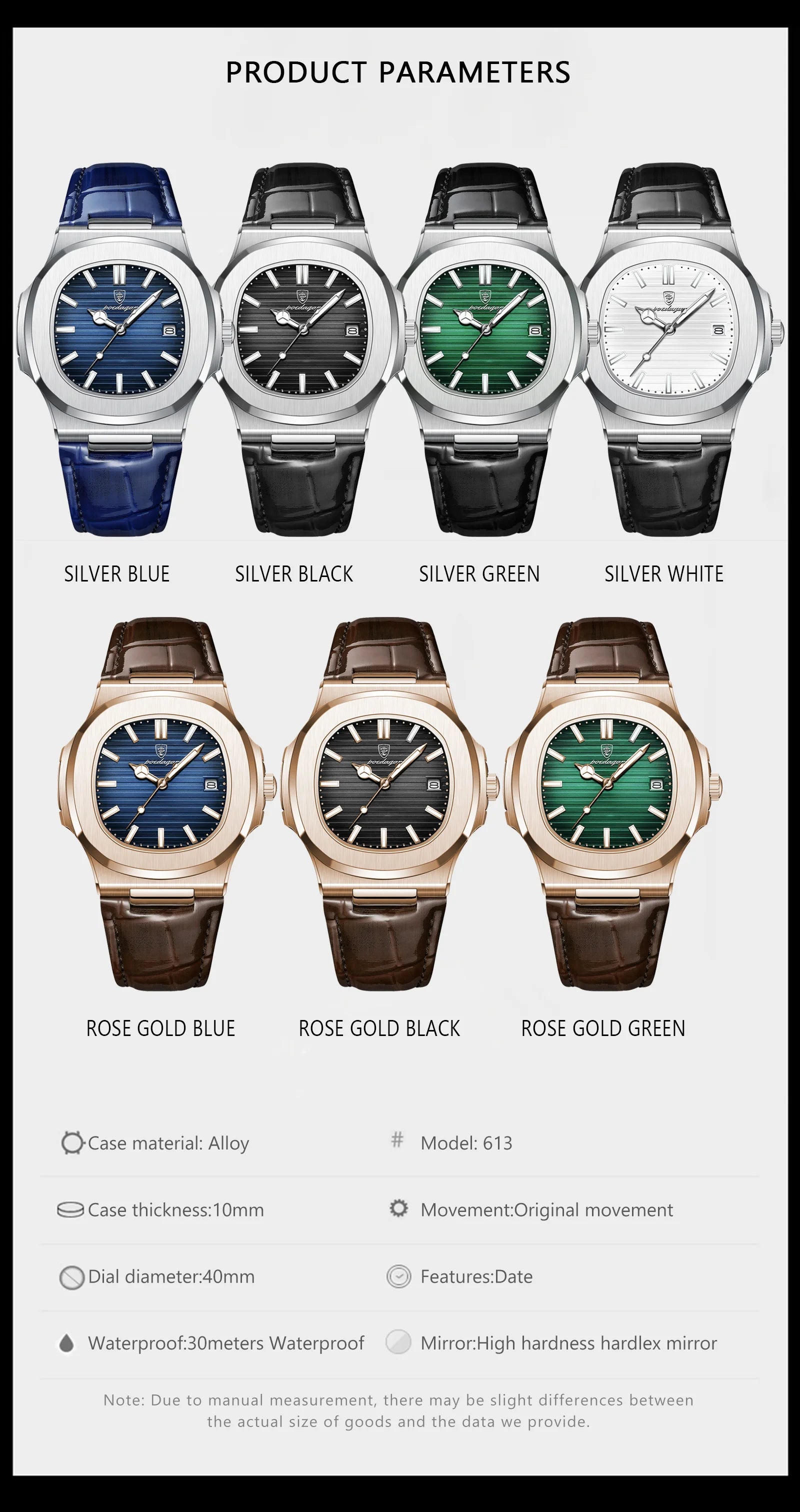 Top Luxury Square Man Watch Date Waterproof Luminous Men Wristwatch High Quality Leather Men's Quartz Watches - MOBITECH  WATCH