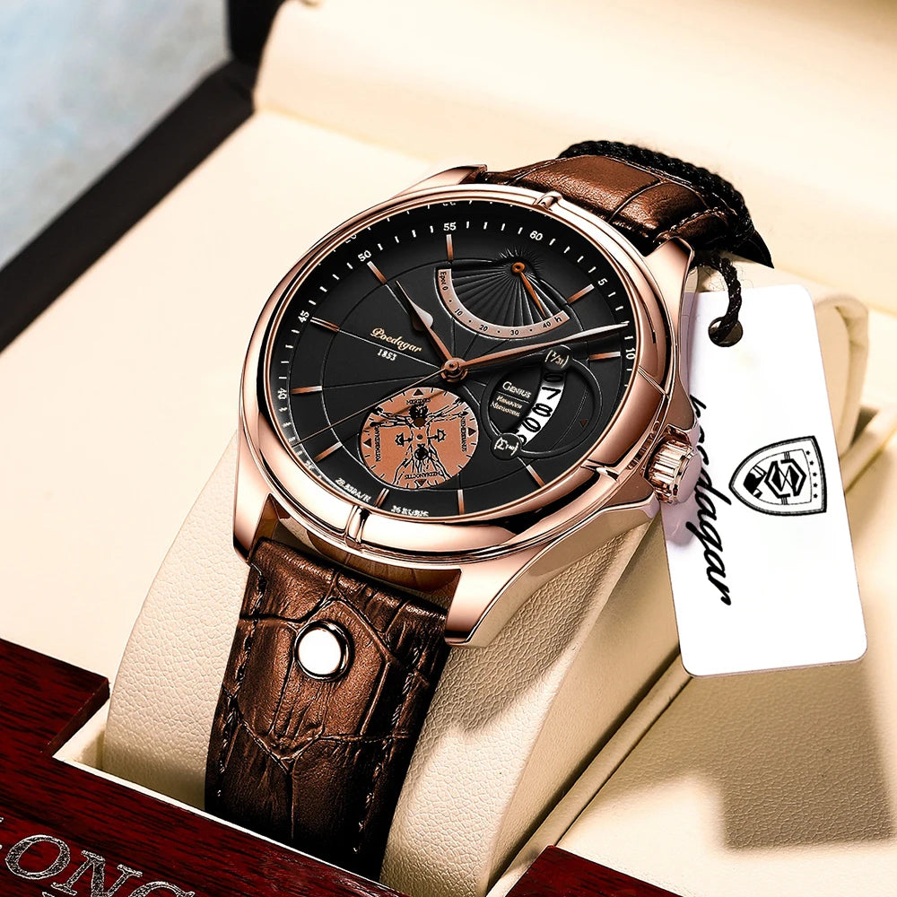 Luxury Business Men's Quartz Wristwatch Waterproof Luminous Date Leather Man Watch Fashion Watches For Men Reloj Hombre - MOBITECH  WATCH