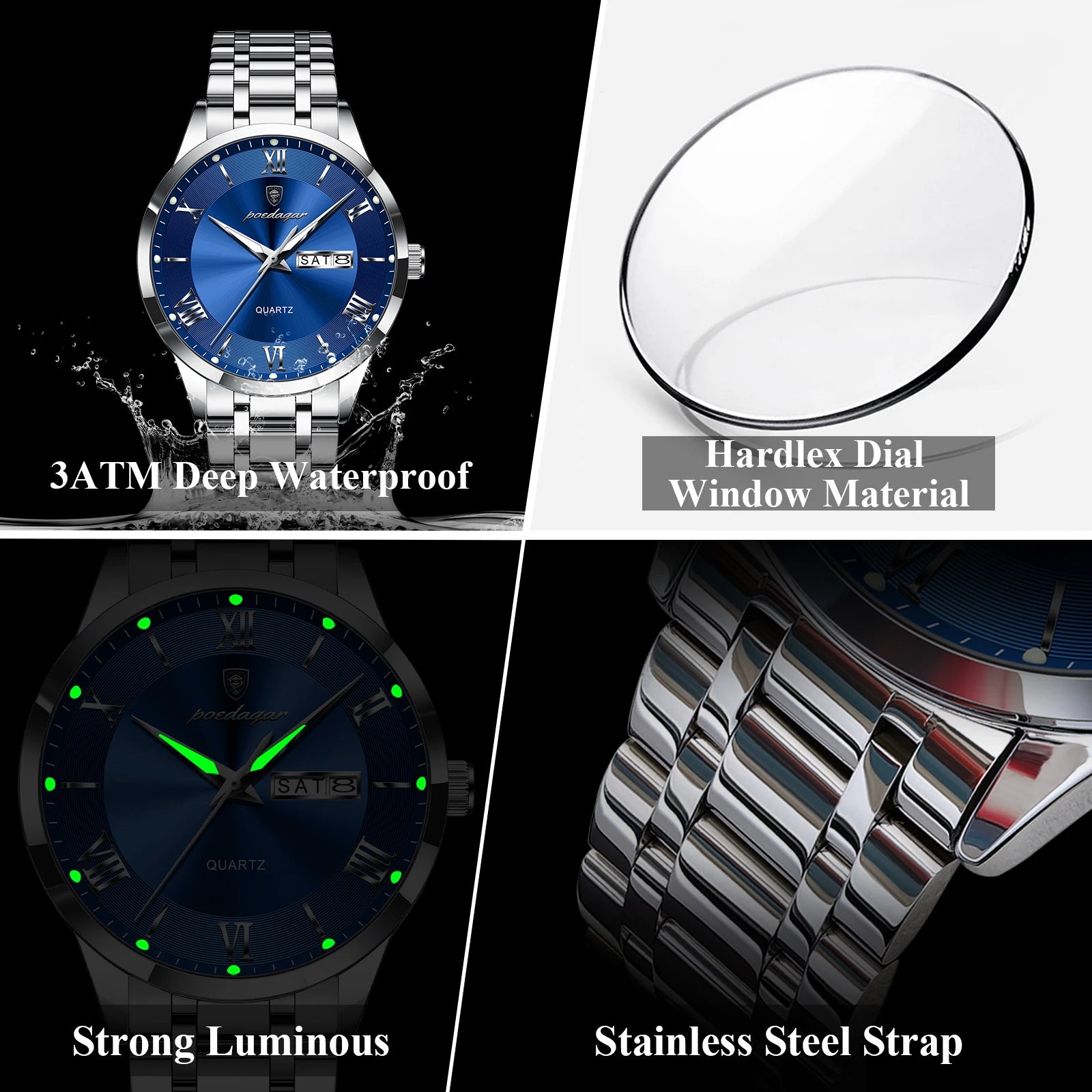 POEDAGAR Luxury Casual Watch For Man Date Week Waterproof Luminous Stainless Steel Men Watch Sport Quartz Men's Watches Male+Box - MOBITECH  WATCH
