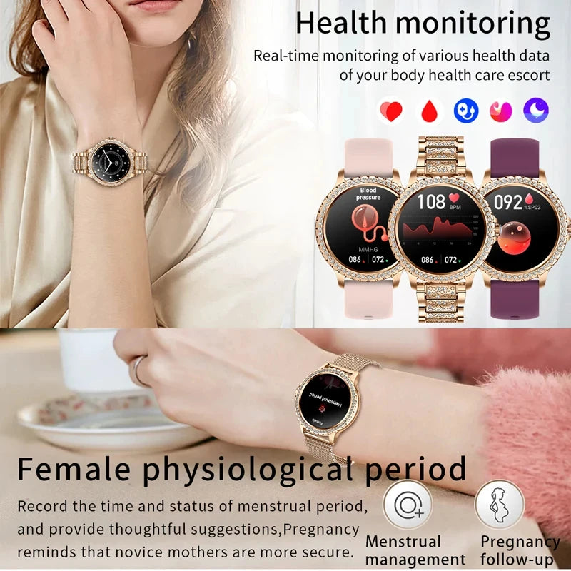 Fashion Luxury Gold Women Smart Watch Heart rate Blood Oxygen Sleep Monitoring Diamond Bracelet Bluetooth Call Smartwatch Ladies - MOBITECH  WATCH