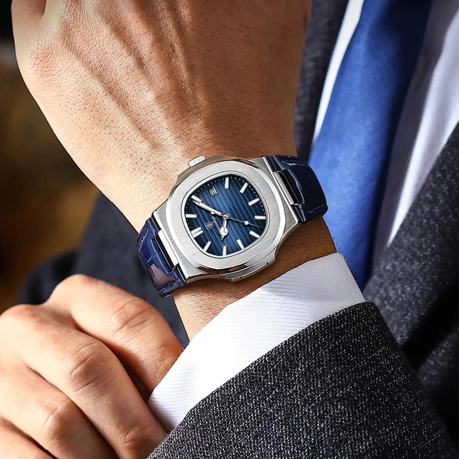 Top Luxury Square Man Watch Date Waterproof Luminous Men Wristwatch High Quality Leather Men's Quartz Watches - MOBITECH  WATCH