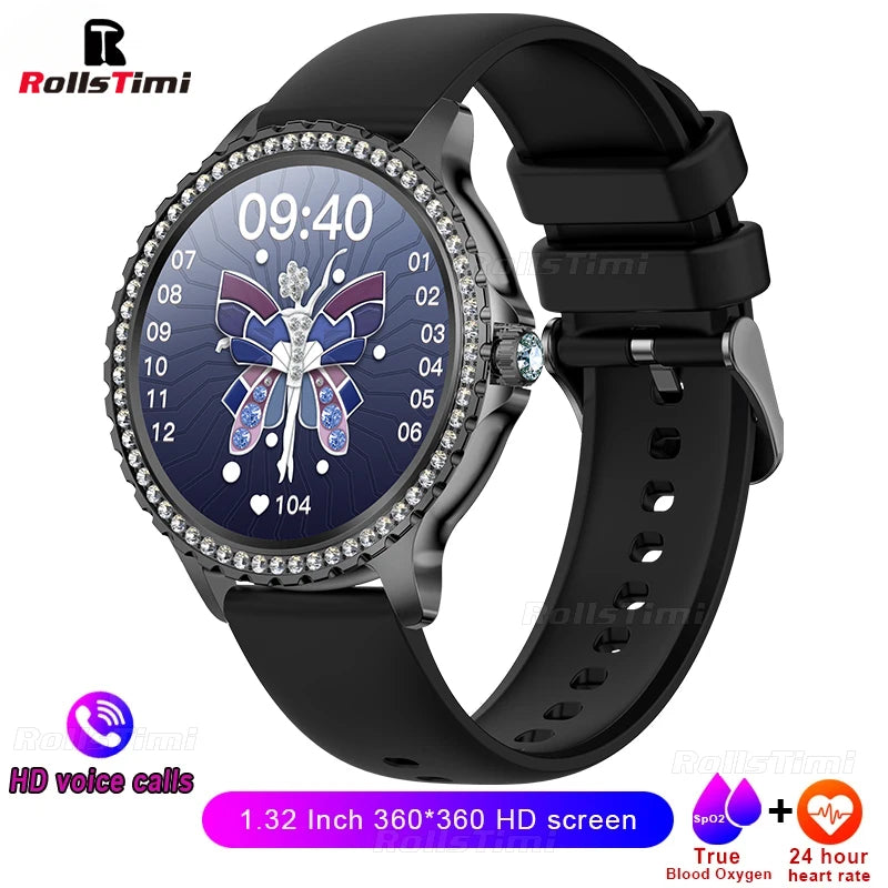 Fashion Luxury Gold Women Smart Watch Heart rate Blood Oxygen Sleep Monitoring Diamond Bracelet Bluetooth Call Smartwatch Ladies - MOBITECH  WATCH