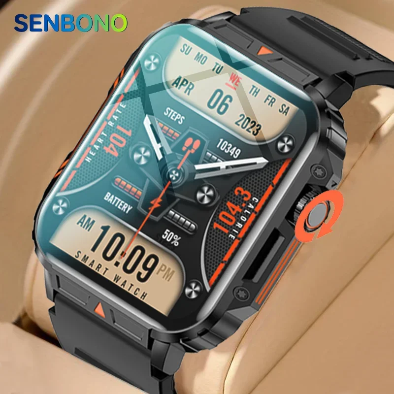 SENBONO 1.95inch Outdoor Military Smart Watch Men Bluetooth Call Smartwatch For Android IOS IP68 Waterproof Sports Ftiness Watch - MOBITECH  WATCH