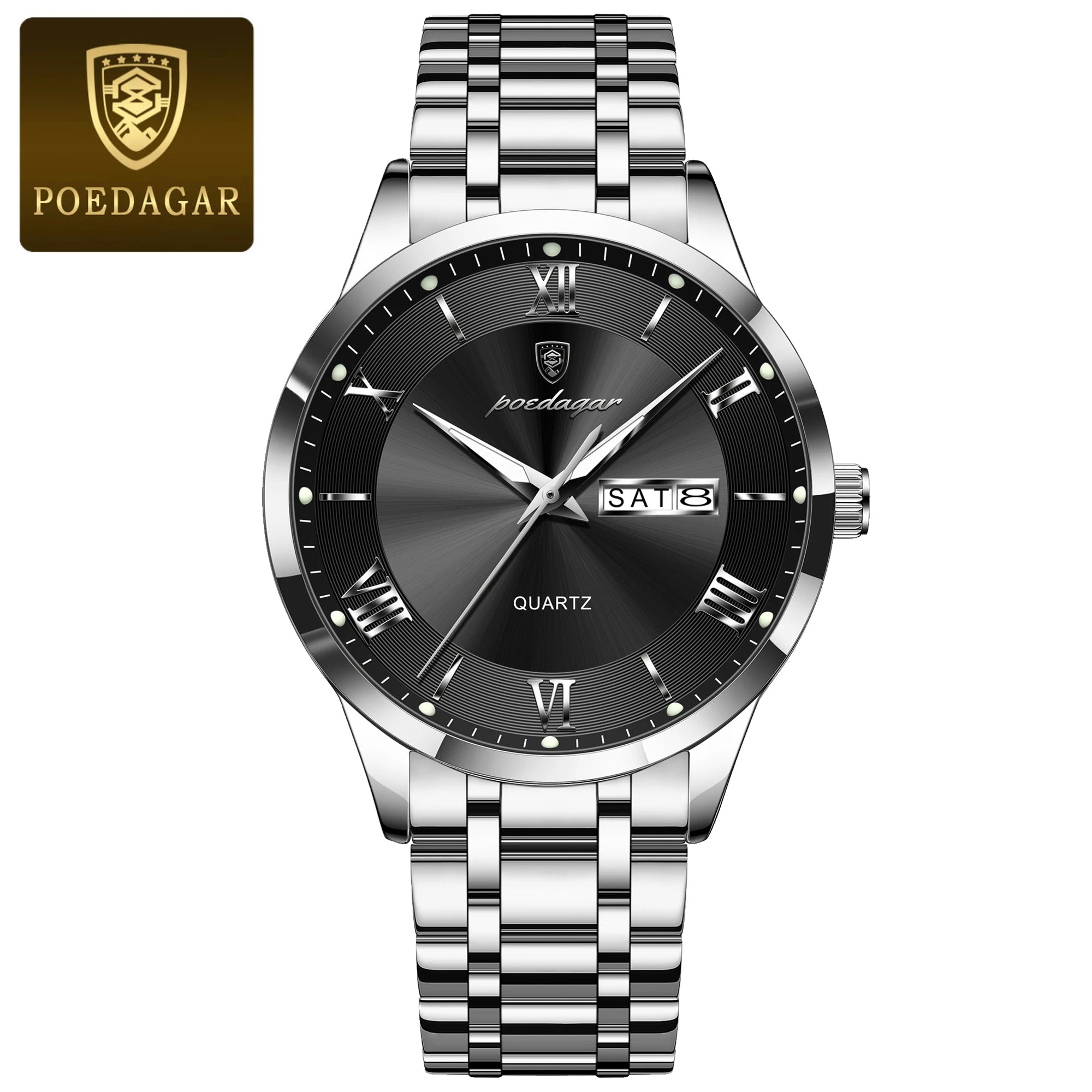 POEDAGAR Luxury Casual Watch For Man Date Week Waterproof Luminous Stainless Steel Men Watch Sport Quartz Men's Watches Male+Box - MOBITECH  WATCH