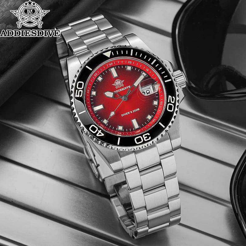 ADDIESDIVE New AD2089 Dive Watch 41mm Ceramic Bezel 200m Waterproof Japanese Quartz Watches BGW9 Luminous Stainless Steel Strap - MOBITECH  WATCH