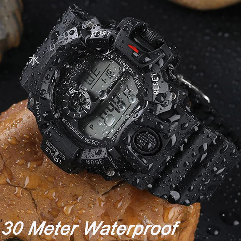 Fashion Men's Watch Sports Electronic Wristwatch Large dial Multifunctional Waterproof Luminous Alarm Kids Male's Military Watch - MOBITECH  WATCH