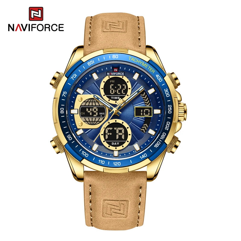 NAVIFORCE Sport Watches for Men Strong Luminous Dual Display Waterproof Quartz Genuine Leather Wristwatch Relogio Masculino - MOBITECH  WATCH