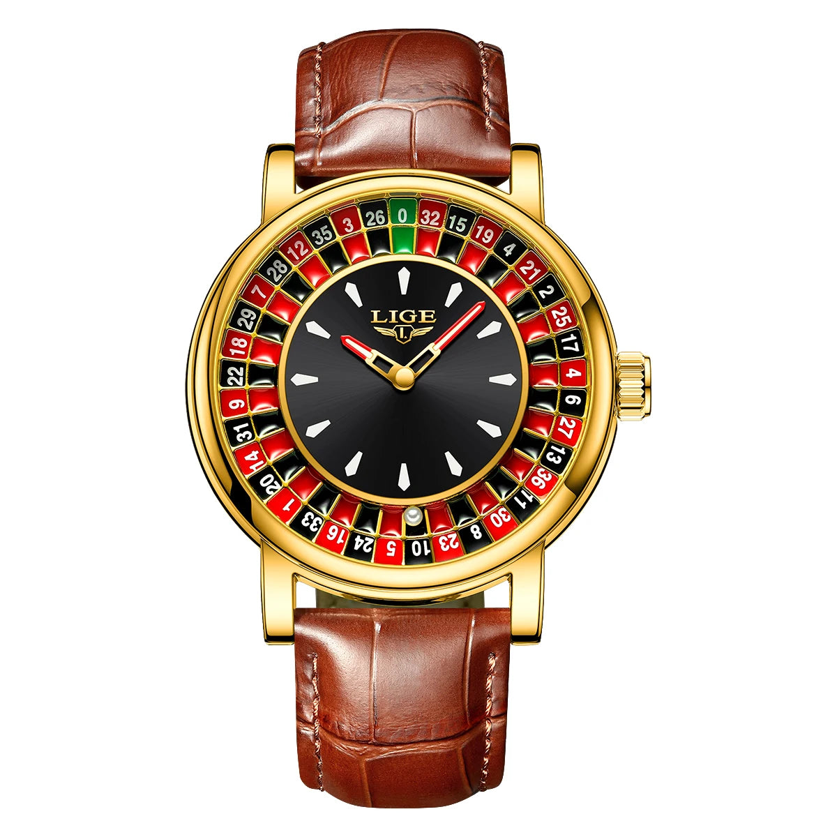 Quartz Man Watch Fashion Luxury Creative Roulette Game Dial Design Leather Casual Life Waterproof Watches for Men Gifts+Box - MOBITECH  WATCH