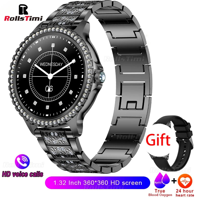 Fashion Luxury Gold Women Smart Watch Heart rate Blood Oxygen Sleep Monitoring Diamond Bracelet Bluetooth Call Smartwatch Ladies - MOBITECH  WATCH