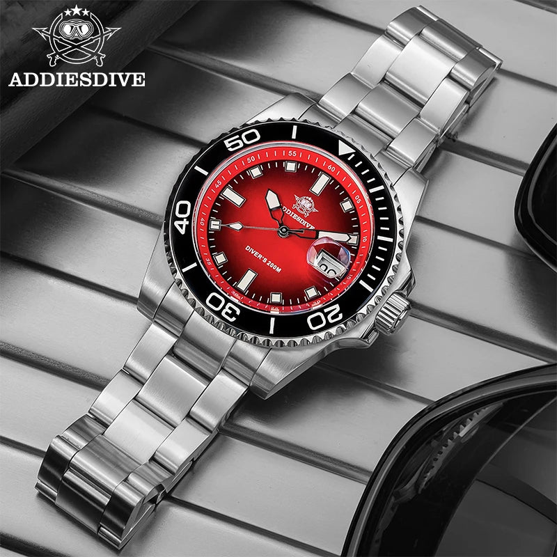 ADDIESDIVE New AD2089 Dive Watch 41mm Ceramic Bezel 200m Waterproof Japanese Quartz Watches BGW9 Luminous Stainless Steel Strap - MOBITECH  WATCH