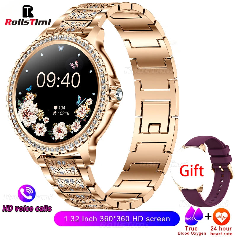 Fashion Luxury Gold Women Smart Watch Heart rate Blood Oxygen Sleep Monitoring Diamond Bracelet Bluetooth Call Smartwatch Ladies - MOBITECH  WATCH