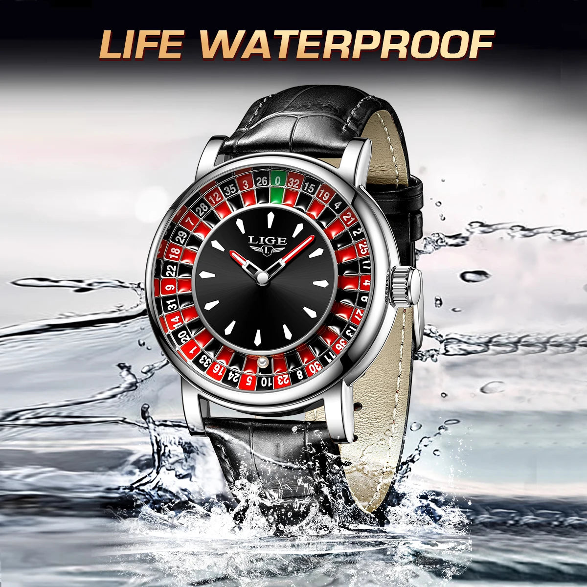 Quartz Man Watch Fashion Luxury Creative Roulette Game Dial Design Leather Casual Life Waterproof Watches for Men Gifts+Box - MOBITECH  WATCH