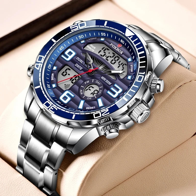 Foxbox Digital Mens Watches Top Luxury Sport Quartz Wristwatch For Men All Steel Military Waterproof Clock+Box - MOBITECH  WATCH