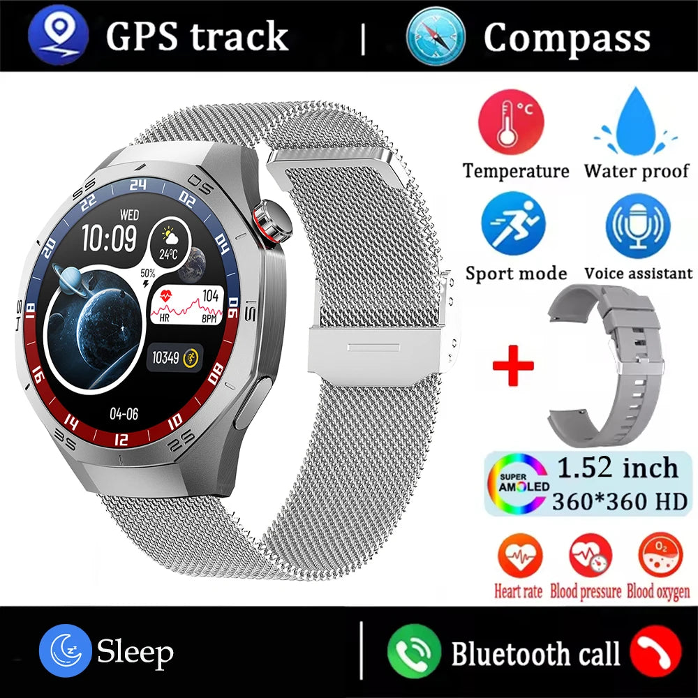 2025New For Android and ios Smart Watch Men AMOLED Screen GPS Motion trajectory Heart Rate Bluetooth Calls SmartWatch Waterproof - MOBITECH  WATCH