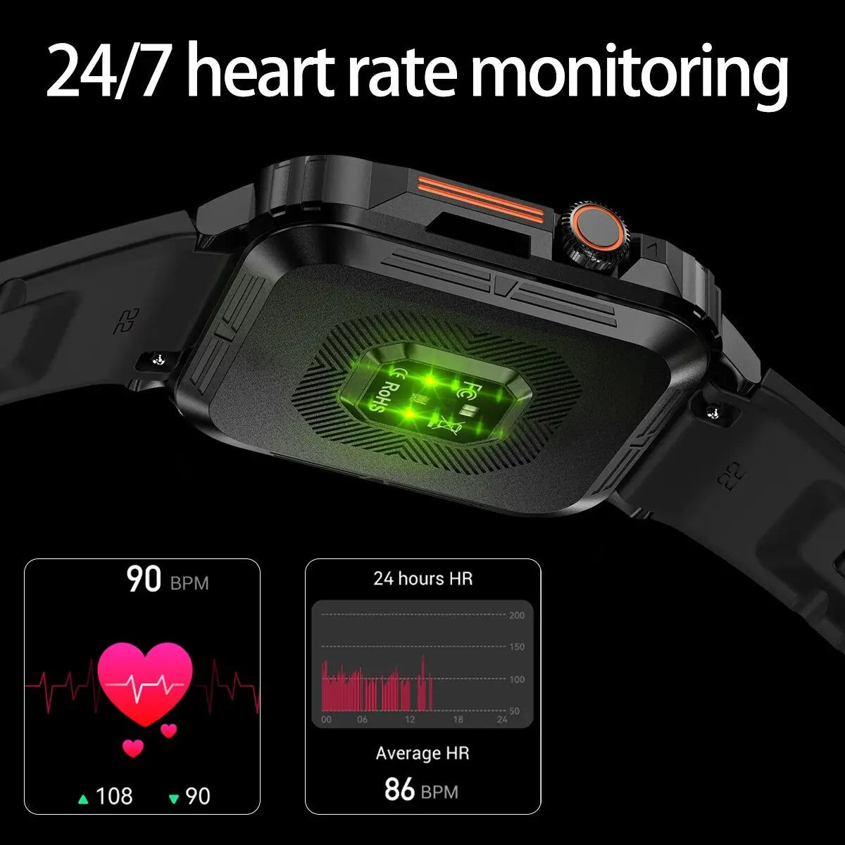 SENBONO 1.95inch Outdoor Military Smart Watch Men Bluetooth Call Smartwatch For Android IOS IP68 Waterproof Sports Ftiness Watch - MOBITECH  WATCH