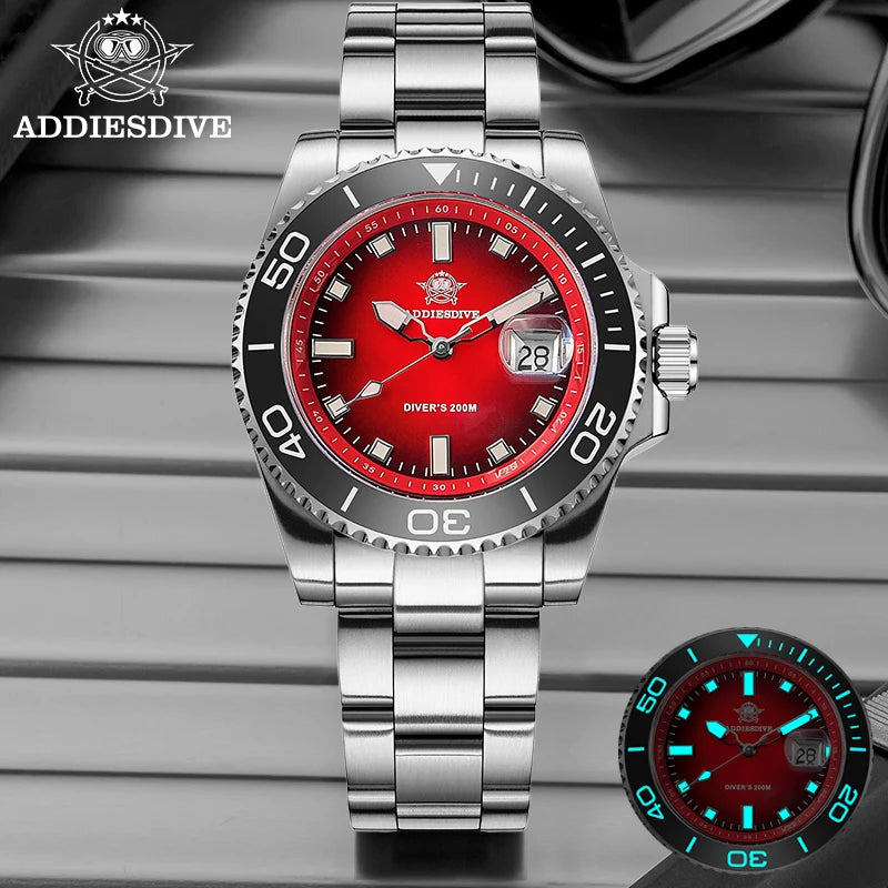 ADDIESDIVE New AD2089 Dive Watch 41mm Ceramic Bezel 200m Waterproof Japanese Quartz Watches BGW9 Luminous Stainless Steel Strap - MOBITECH  WATCH