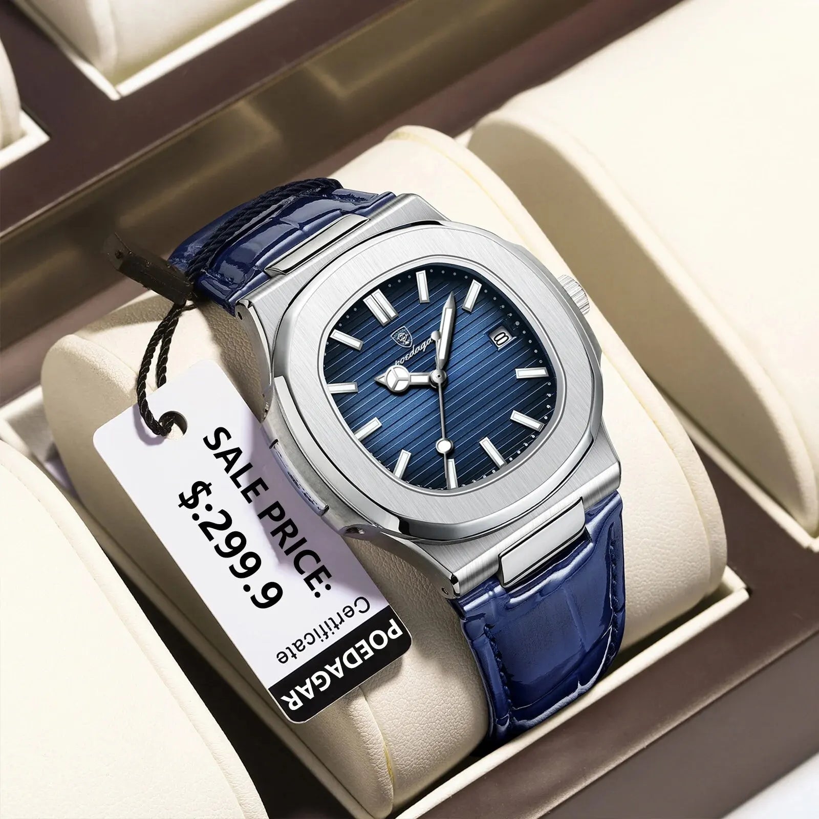 Top Luxury Square Man Watch Date Waterproof Luminous Men Wristwatch High Quality Leather Men's Quartz Watches - MOBITECH  WATCH