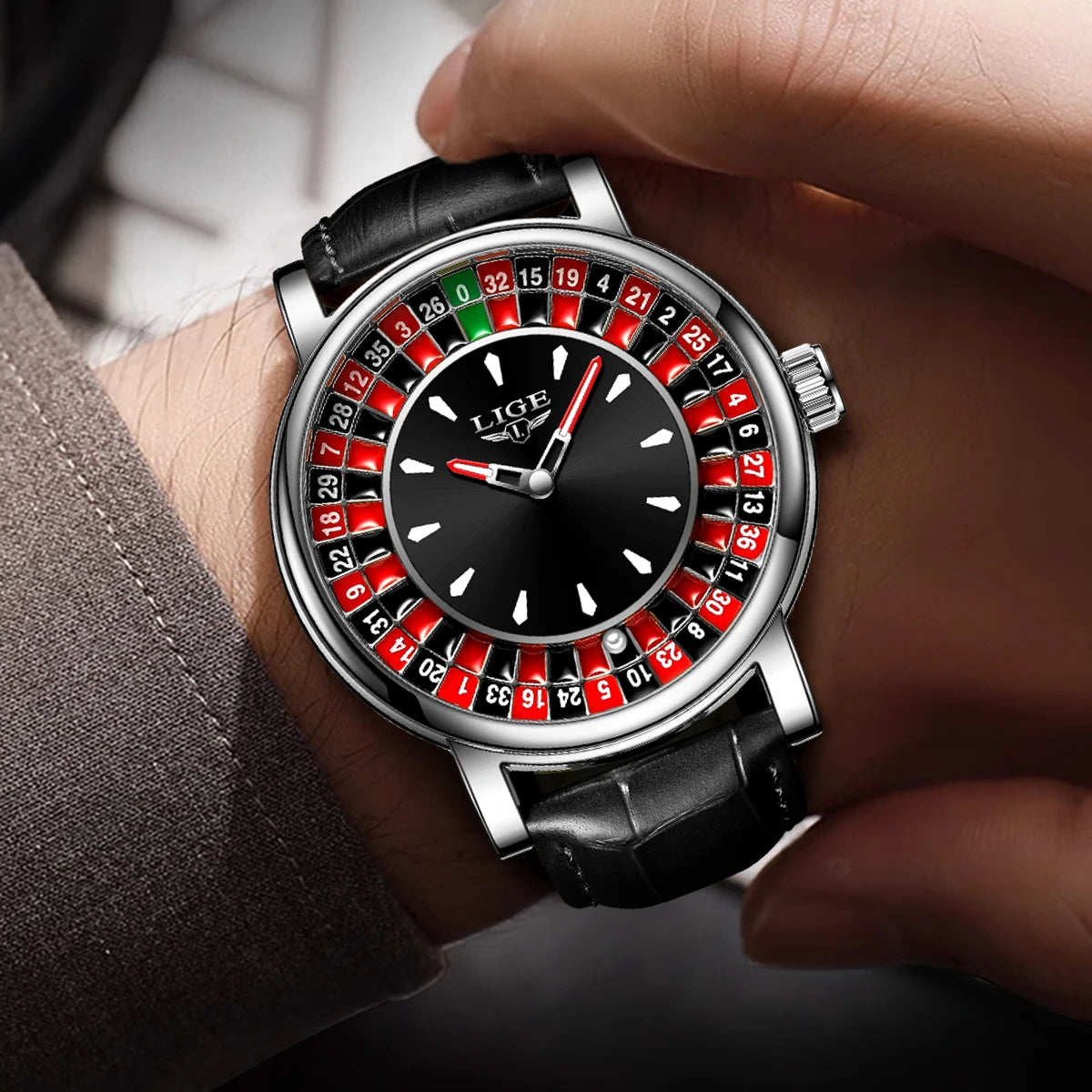 Quartz Man Watch Fashion Luxury Creative Roulette Game Dial Design Leather Casual Life Waterproof Watches for Men Gifts+Box - MOBITECH  WATCH