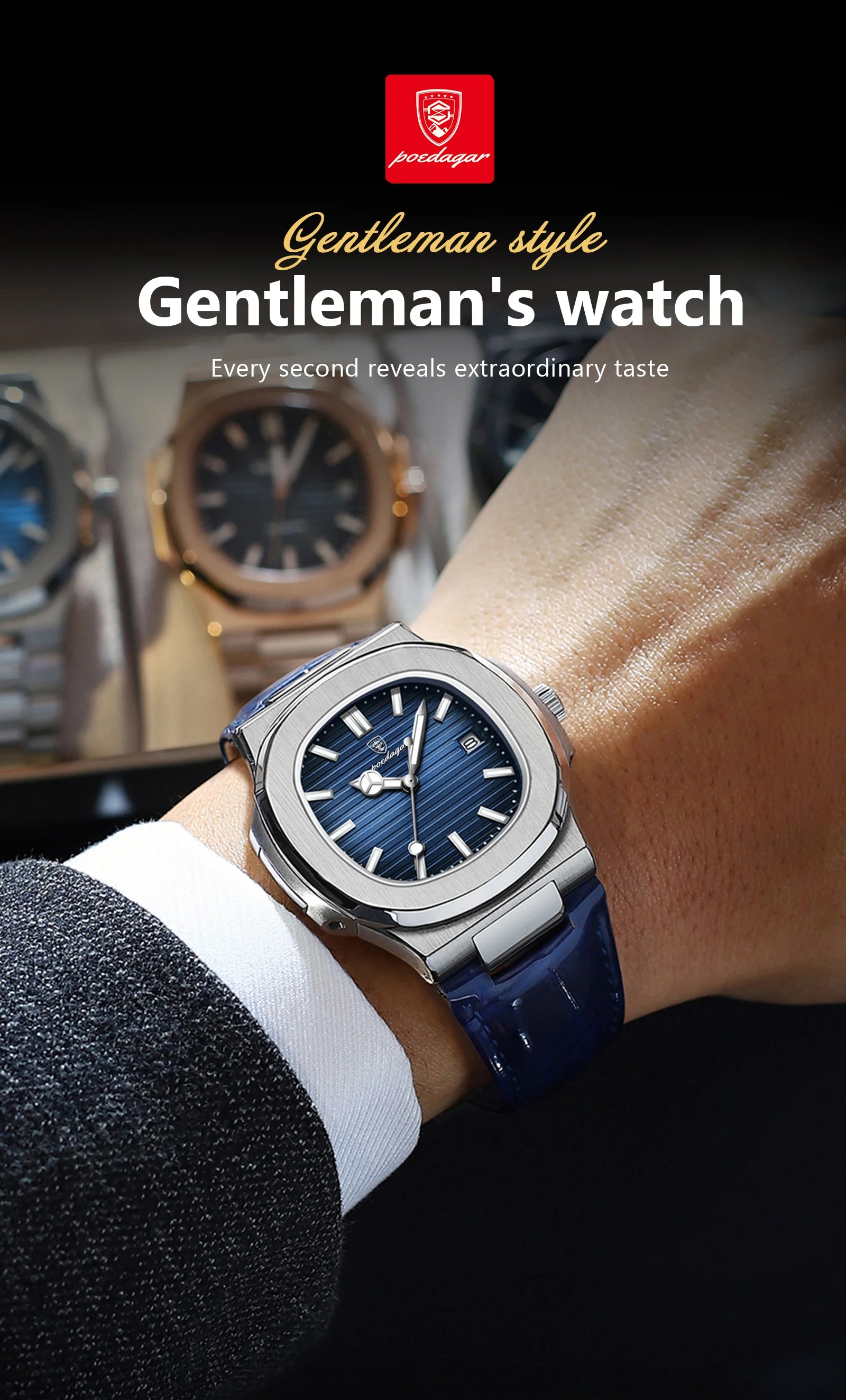 Top Luxury Square Man Watch Date Waterproof Luminous Men Wristwatch High Quality Leather Men's Quartz Watches - MOBITECH  WATCH