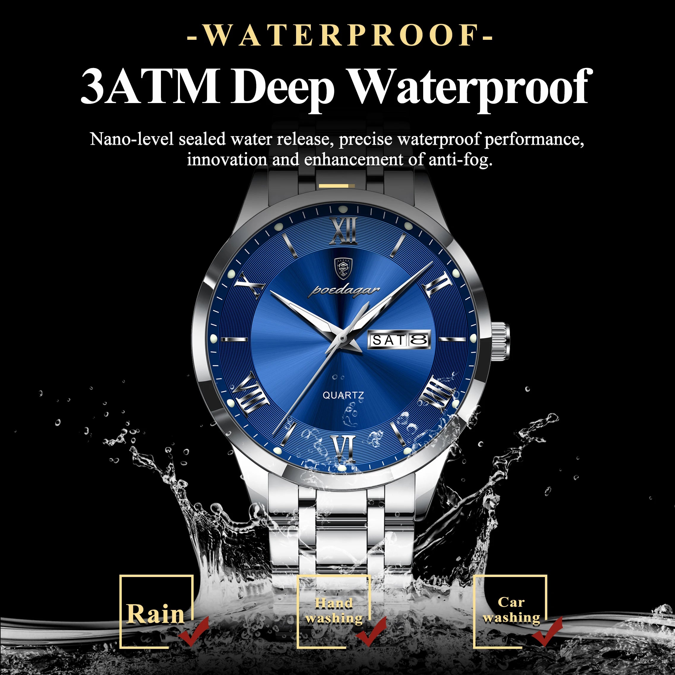 POEDAGAR Luxury Casual Watch For Man Date Week Waterproof Luminous Stainless Steel Men Watch Sport Quartz Men's Watches Male+Box - MOBITECH  WATCH