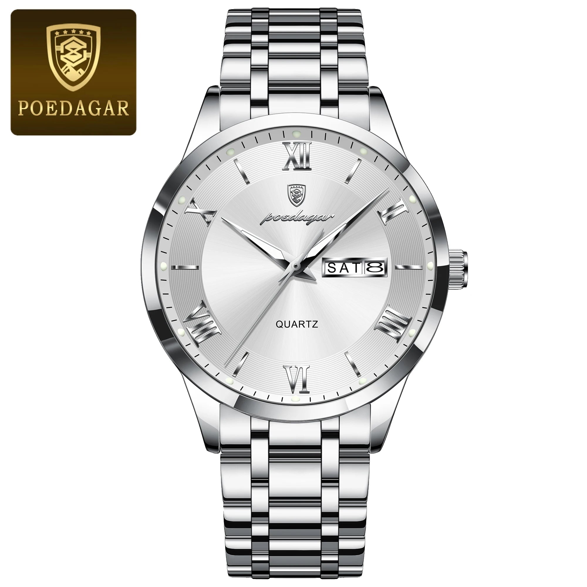 POEDAGAR Luxury Casual Watch For Man Date Week Waterproof Luminous Stainless Steel Men Watch Sport Quartz Men's Watches Male+Box - MOBITECH  WATCH