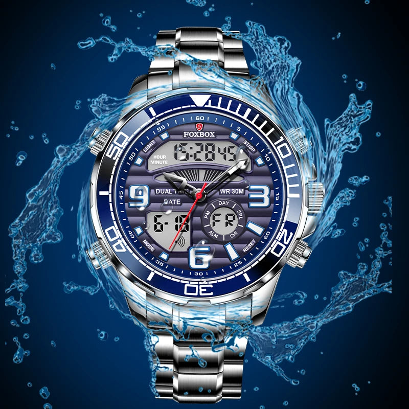 Foxbox Digital Mens Watches Top Luxury Sport Quartz Wristwatch For Men All Steel Military Waterproof Clock+Box - MOBITECH  WATCH