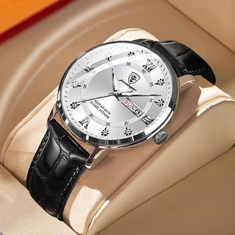 POEDAGAR Men Watch Fashion High Quality Leather Watches Waterproof Luminous Week Date Top Brand Luxury Quartz Man Wristwatch - MOBITECH  WATCH