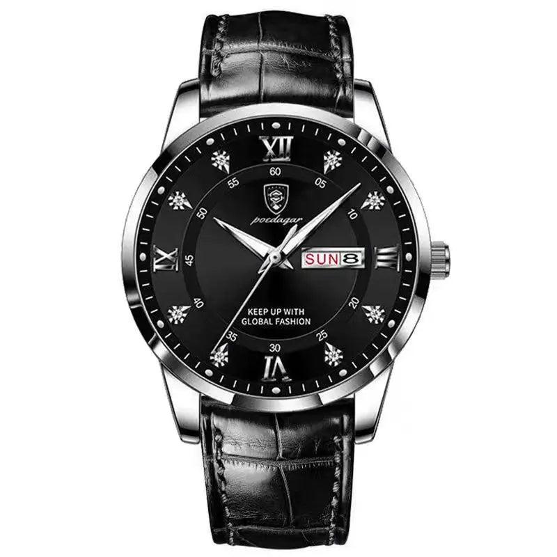 POEDAGAR Men Watch Fashion High Quality Leather Watches Waterproof Luminous Week Date Top Brand Luxury Quartz Man Wristwatch - MOBITECH  WATCH