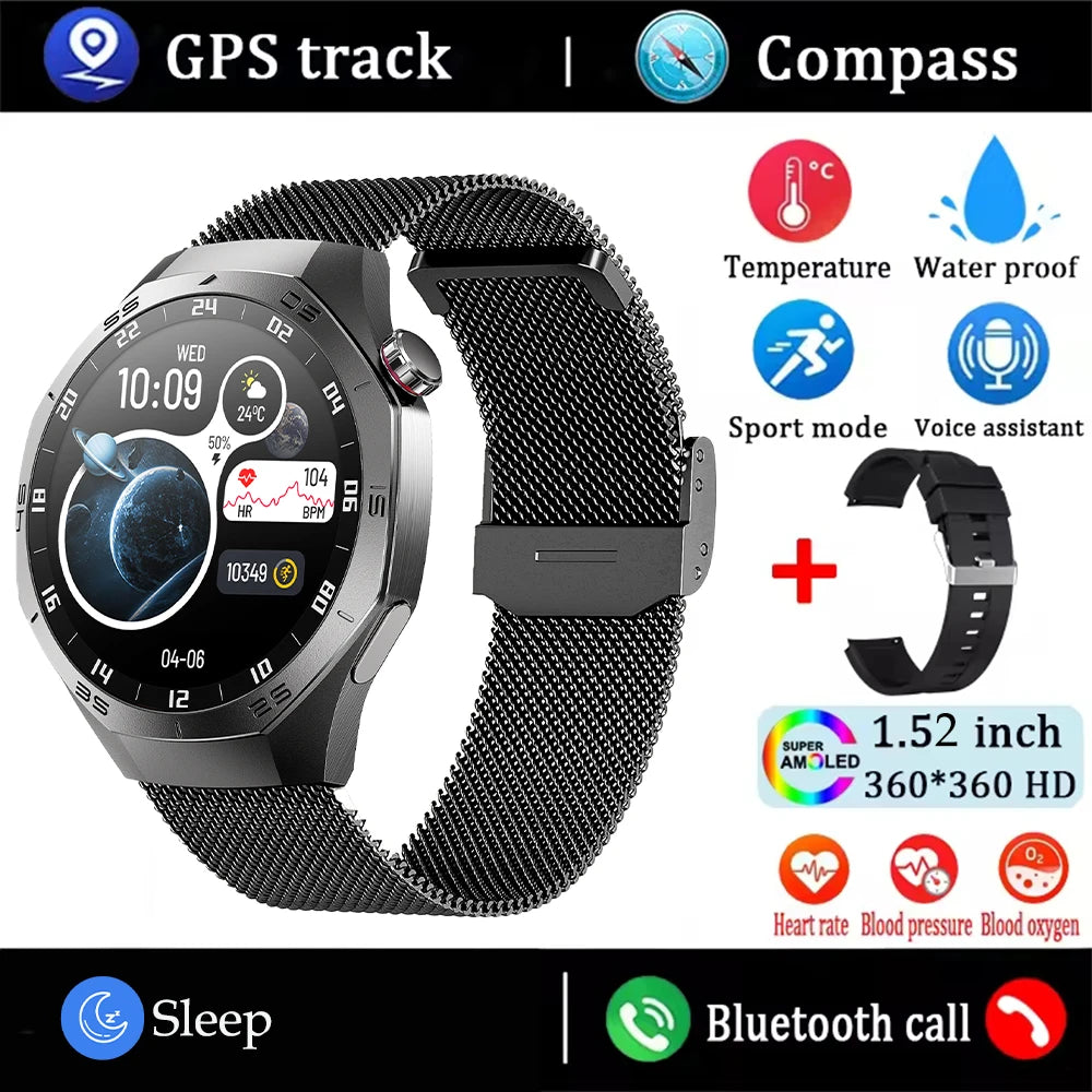 2025New For Android and ios Smart Watch Men AMOLED Screen GPS Motion trajectory Heart Rate Bluetooth Calls SmartWatch Waterproof - MOBITECH  WATCH
