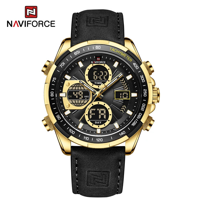 NAVIFORCE Sport Watches for Men Strong Luminous Dual Display Waterproof Quartz Genuine Leather Wristwatch Relogio Masculino - MOBITECH  WATCH