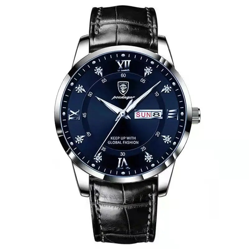 POEDAGAR Men Watch Fashion High Quality Leather Watches Waterproof Luminous Week Date Top Brand Luxury Quartz Man Wristwatch - MOBITECH  WATCH