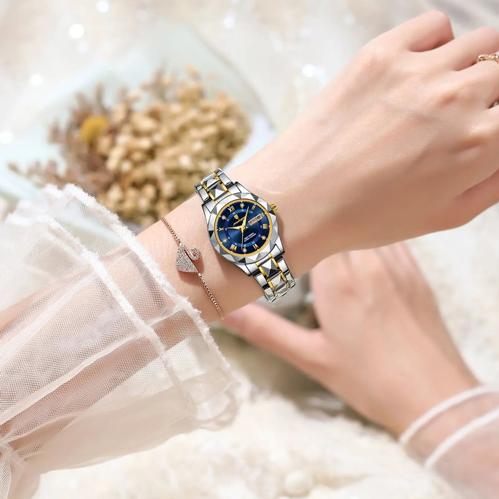 Luxury Ladies Dress Watch Luminous Waterproof Week Date Woman Wristwatch Stainless Steel Women Quartz Watches reloj+box - MOBITECH  WATCH