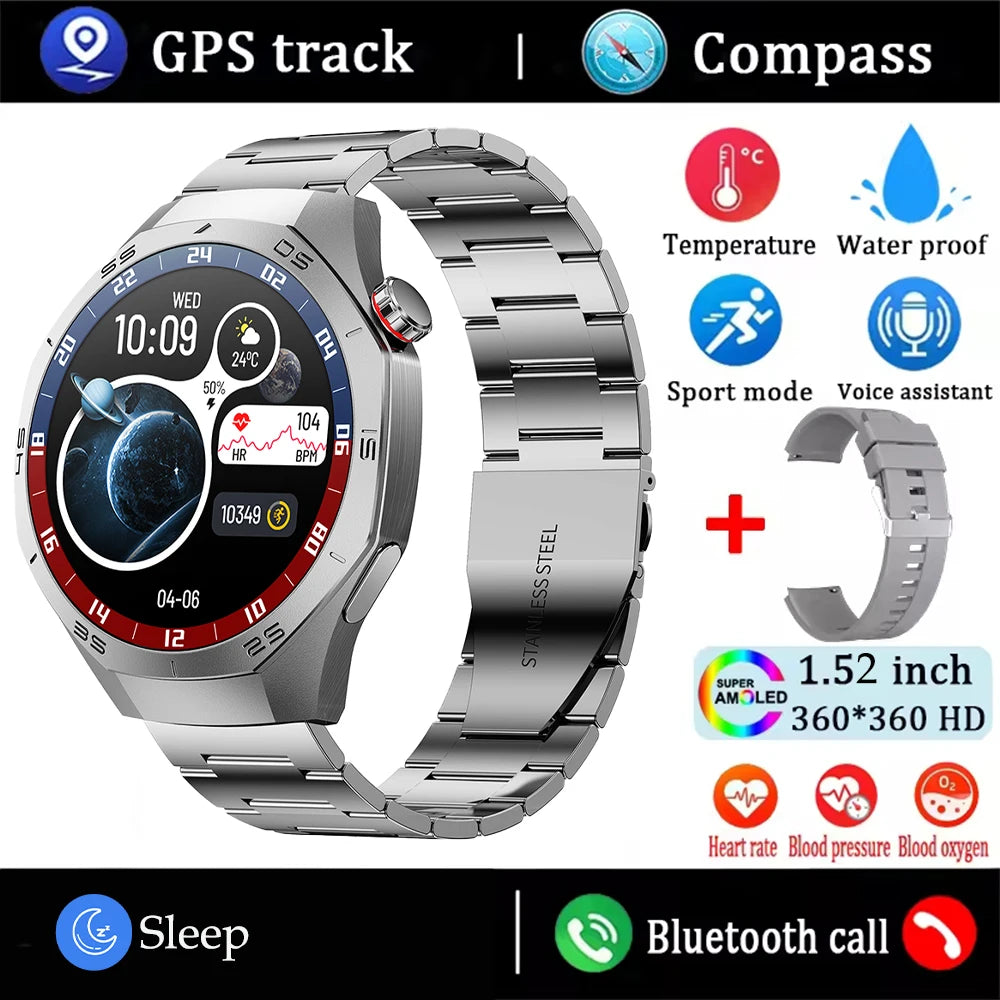 2025New For Android and ios Smart Watch Men AMOLED Screen GPS Motion trajectory Heart Rate Bluetooth Calls SmartWatch Waterproof - MOBITECH  WATCH
