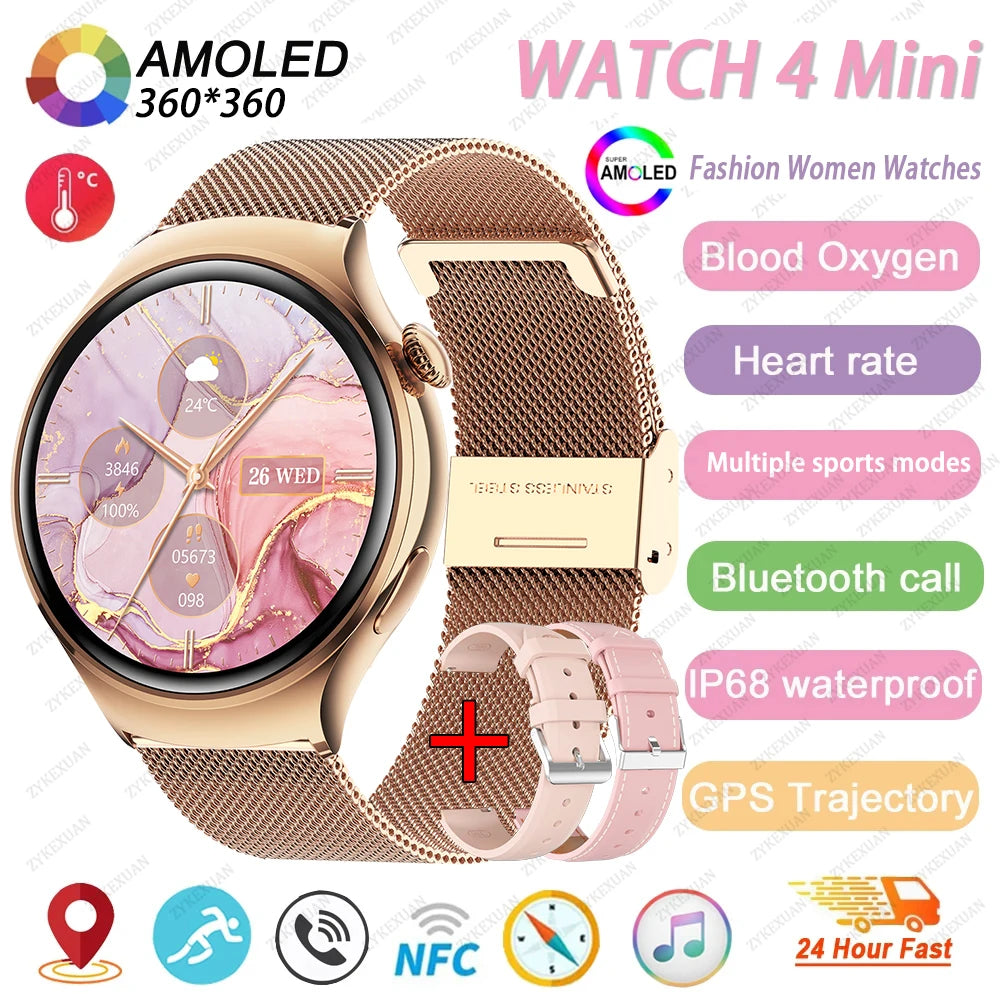 Fashion WATCH 4 Smart Watch Women 360*360 AMOLED HD Screen GPS NFC IP68 Waterproof Heart Rate Health Monitor Smartwatch 2025 New - MOBITECH  WATCH