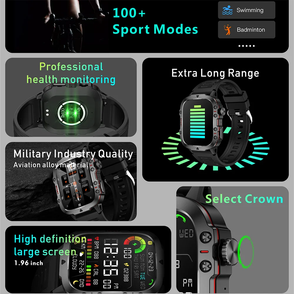 Military Men Smart Watch Bluetooth Call Fitness Clock Heart Monitor 3ATM Swim Waterproof Sport Smartwatch - MOBITECH  WATCH