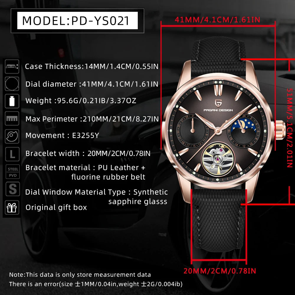 PAGANI DESIGN 2025 41MM Pilot's Hollow Moon Phase Leisure Fashion Men Mechanical Watch Sapphire Glass Automatic Watches PD-YS021 - MOBITECH  WATCH