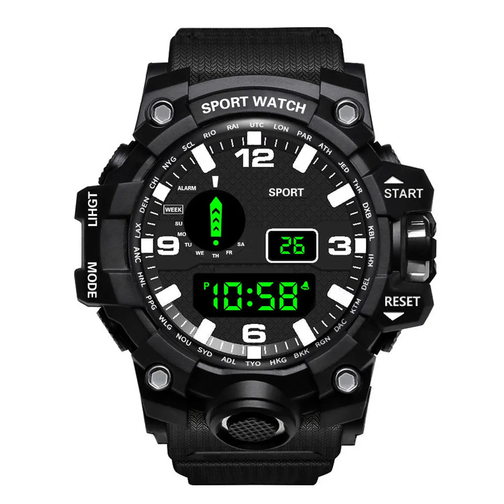 Fashion Men's Watch Sports Electronic Wristwatch Large dial Multifunctional Waterproof Luminous Alarm Kids Male's Military Watch - MOBITECH  WATCH