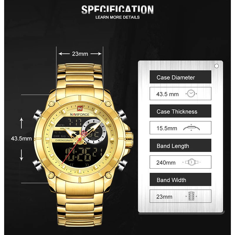 NAVIFORCE 9163 Luxury Original Sport Wrist Watch For Men Quartz Steel Waterproof Dual Display Military Watches Relogio Masculino - MOBITECH  WATCH
