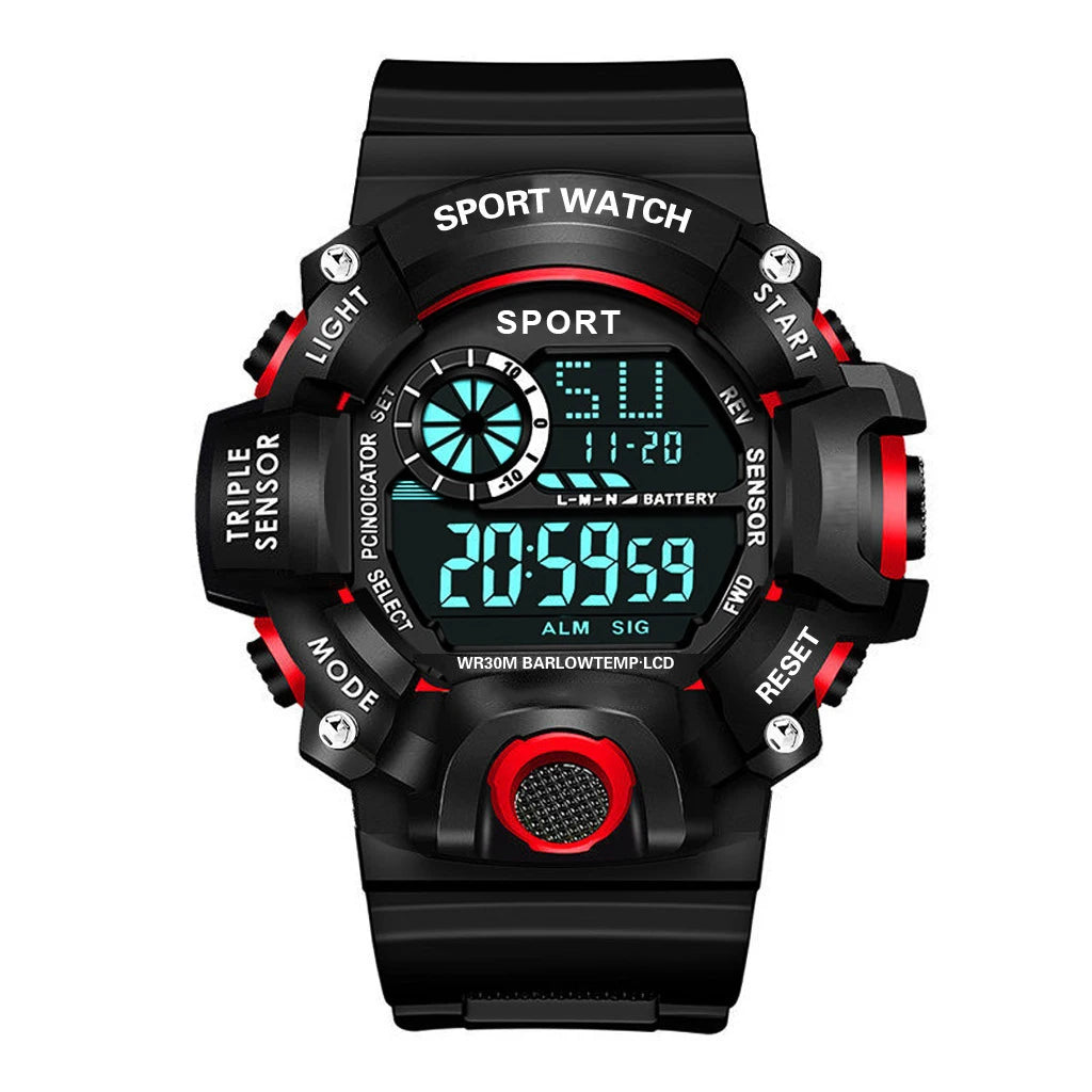 Fashion Men's Watch Sports Electronic Wristwatch Large dial Multifunctional Waterproof Luminous Alarm Kids Male's Military Watch - MOBITECH  WATCH