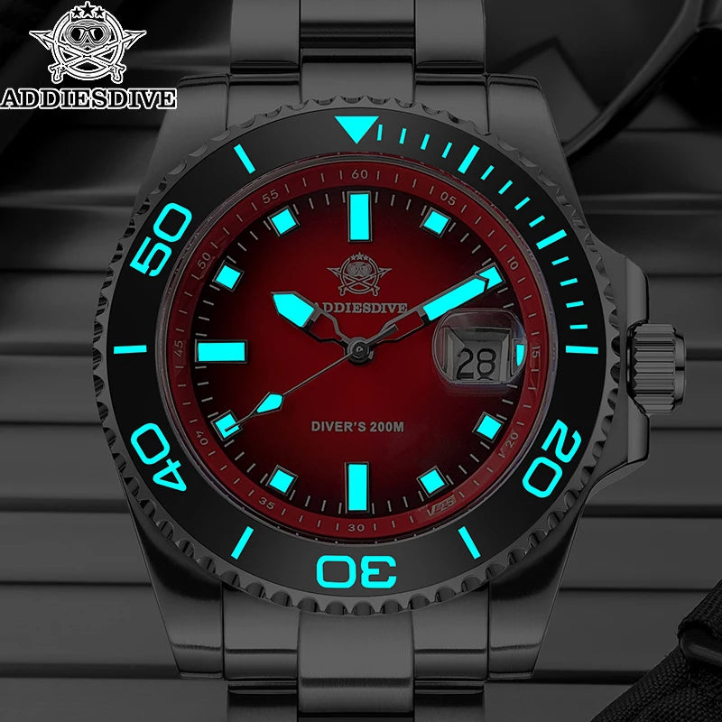 ADDIESDIVE New AD2089 Dive Watch 41mm Ceramic Bezel 200m Waterproof Japanese Quartz Watches BGW9 Luminous Stainless Steel Strap - MOBITECH  WATCH