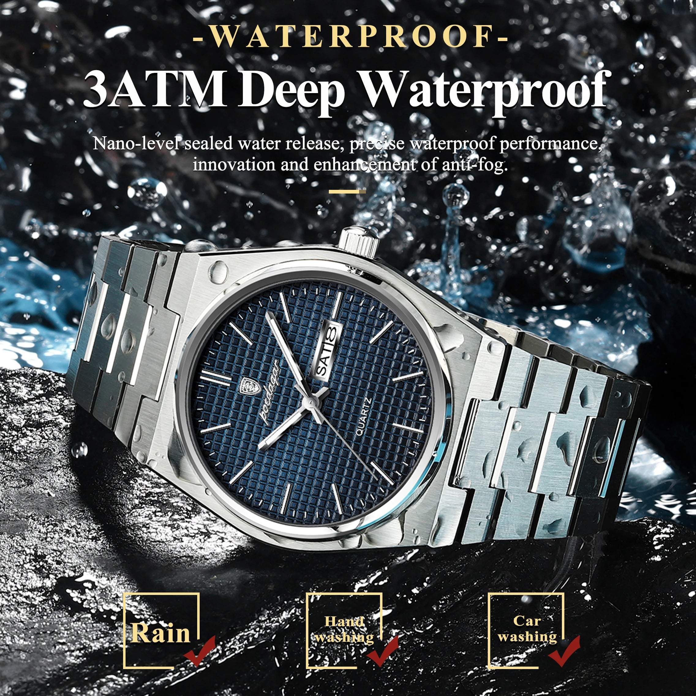 POEDAGAR Luxury Sport Man Watch Military Waterproof Luminous Date Week Men Watch Stainless Steel Quartz Men's Watches Male Clock - MOBITECH  WATCH