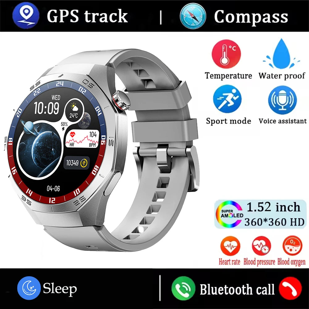 2025New For Android and ios Smart Watch Men AMOLED Screen GPS Motion trajectory Heart Rate Bluetooth Calls SmartWatch Waterproof - MOBITECH  WATCH