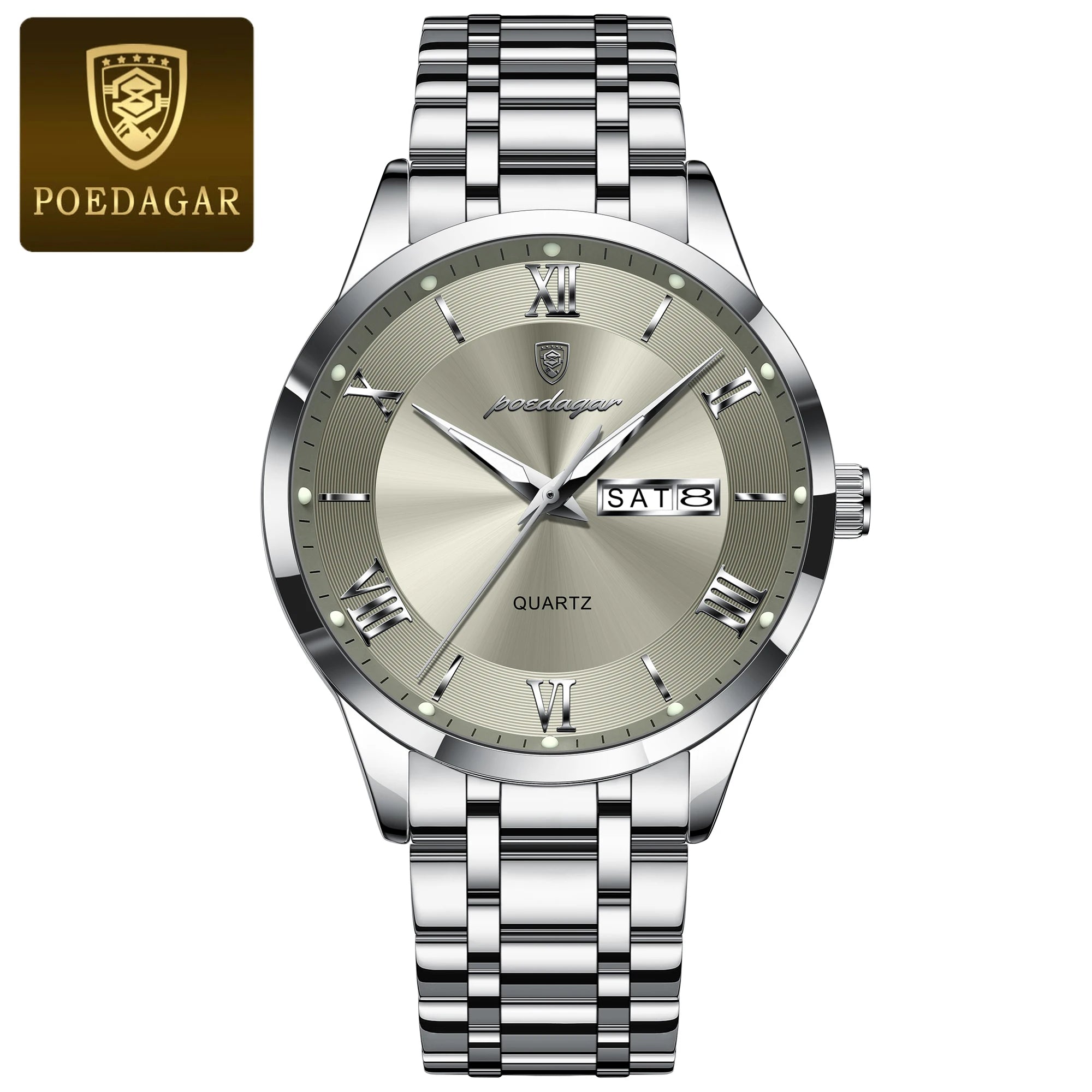 POEDAGAR Luxury Casual Watch For Man Date Week Waterproof Luminous Stainless Steel Men Watch Sport Quartz Men's Watches Male+Box - MOBITECH  WATCH