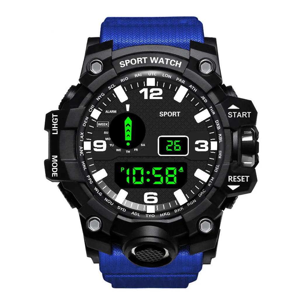 Fashion Men's Watch Sports Electronic Wristwatch Large dial Multifunctional Waterproof Luminous Alarm Kids Male's Military Watch - MOBITECH  WATCH