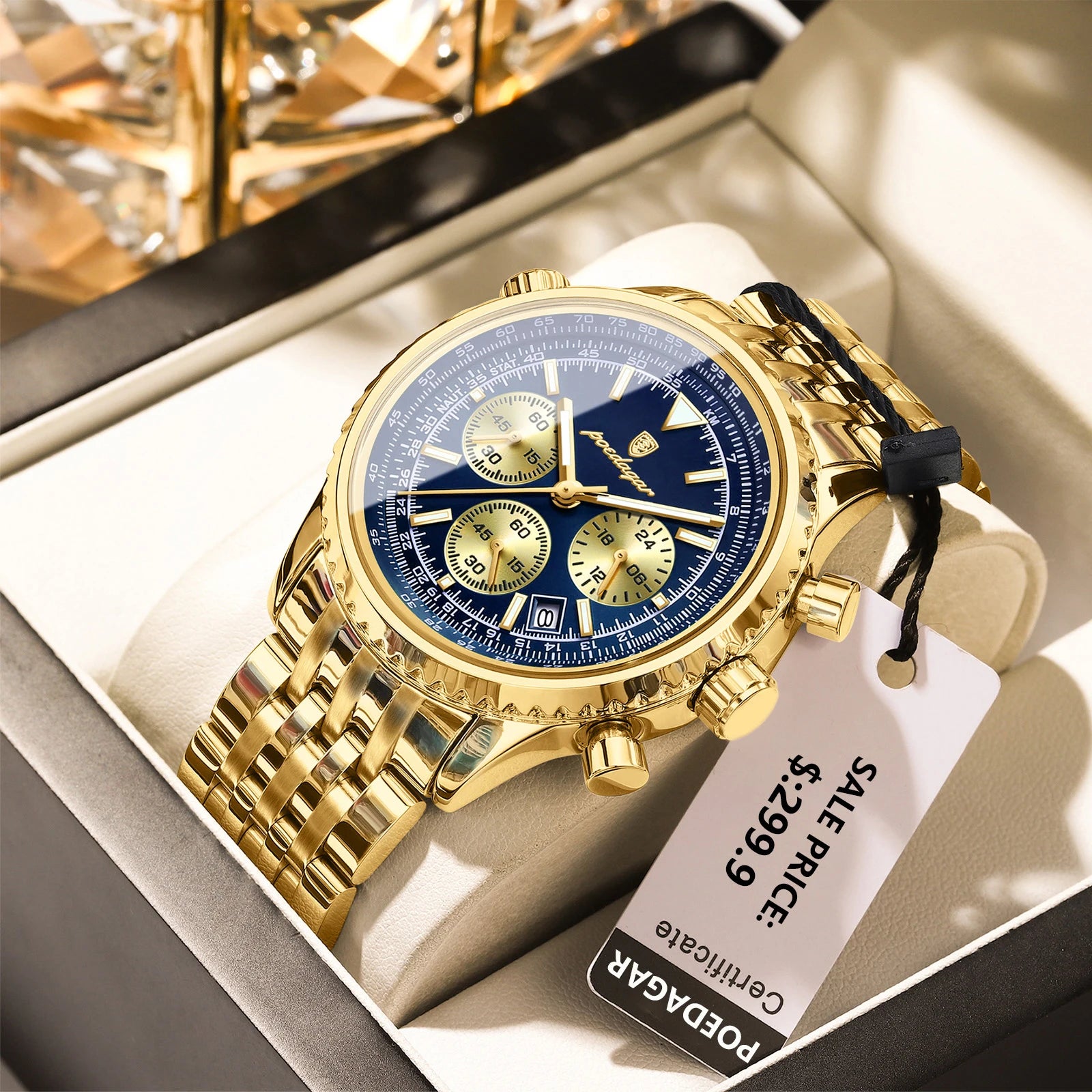 POEDAGAR Business Man Watch Chronograph Date Waterproof Luminous Men's Watches Stainless Steel Trendy Quartz Male Wristwatch+Box - MOBITECH  WATCH