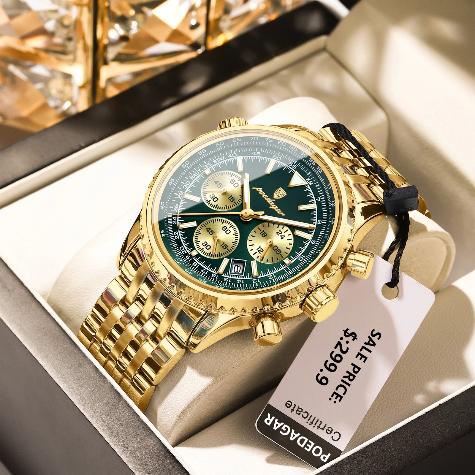 POEDAGAR Business Man Watch Chronograph Date Waterproof Luminous Men's Watches Stainless Steel Trendy Quartz Male Wristwatch+Box - MOBITECH  WATCH