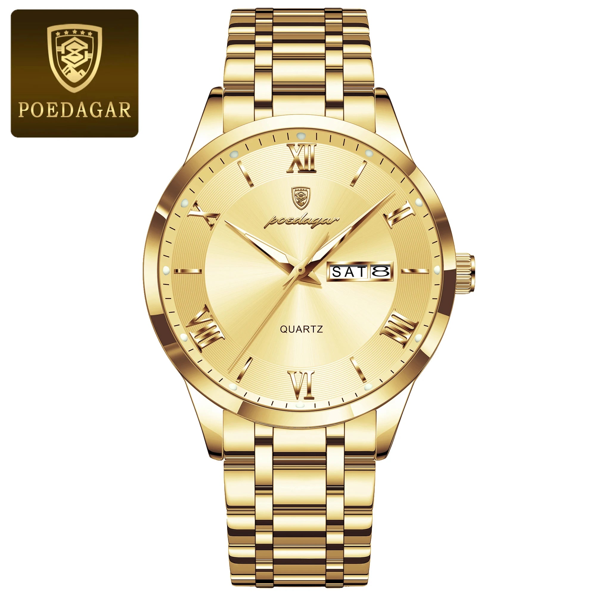 POEDAGAR Luxury Casual Watch For Man Date Week Waterproof Luminous Stainless Steel Men Watch Sport Quartz Men's Watches Male+Box - MOBITECH  WATCH