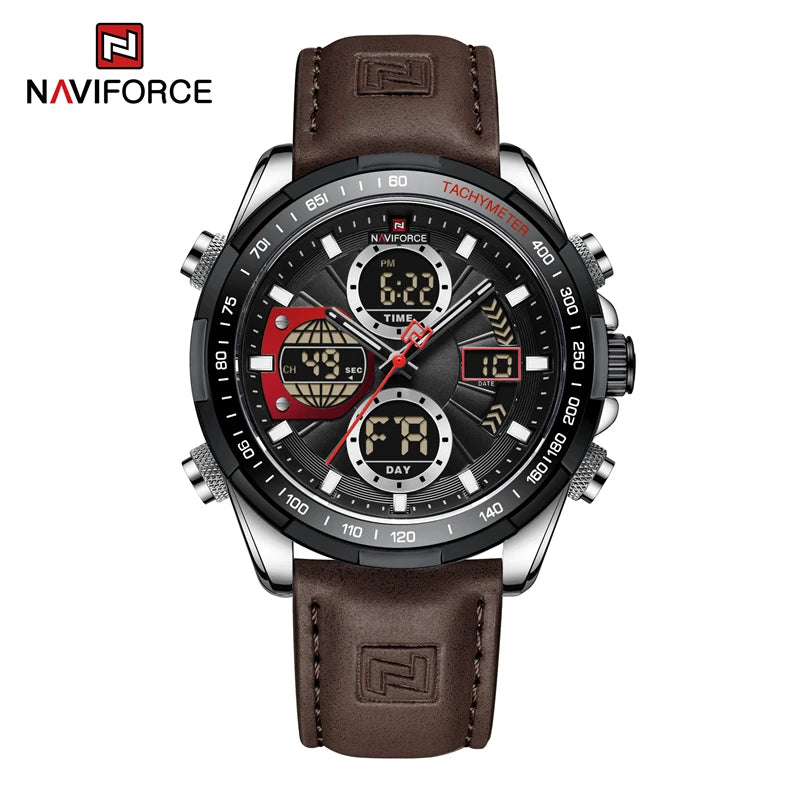 NAVIFORCE Sport Watches for Men Strong Luminous Dual Display Waterproof Quartz Genuine Leather Wristwatch Relogio Masculino - MOBITECH  WATCH